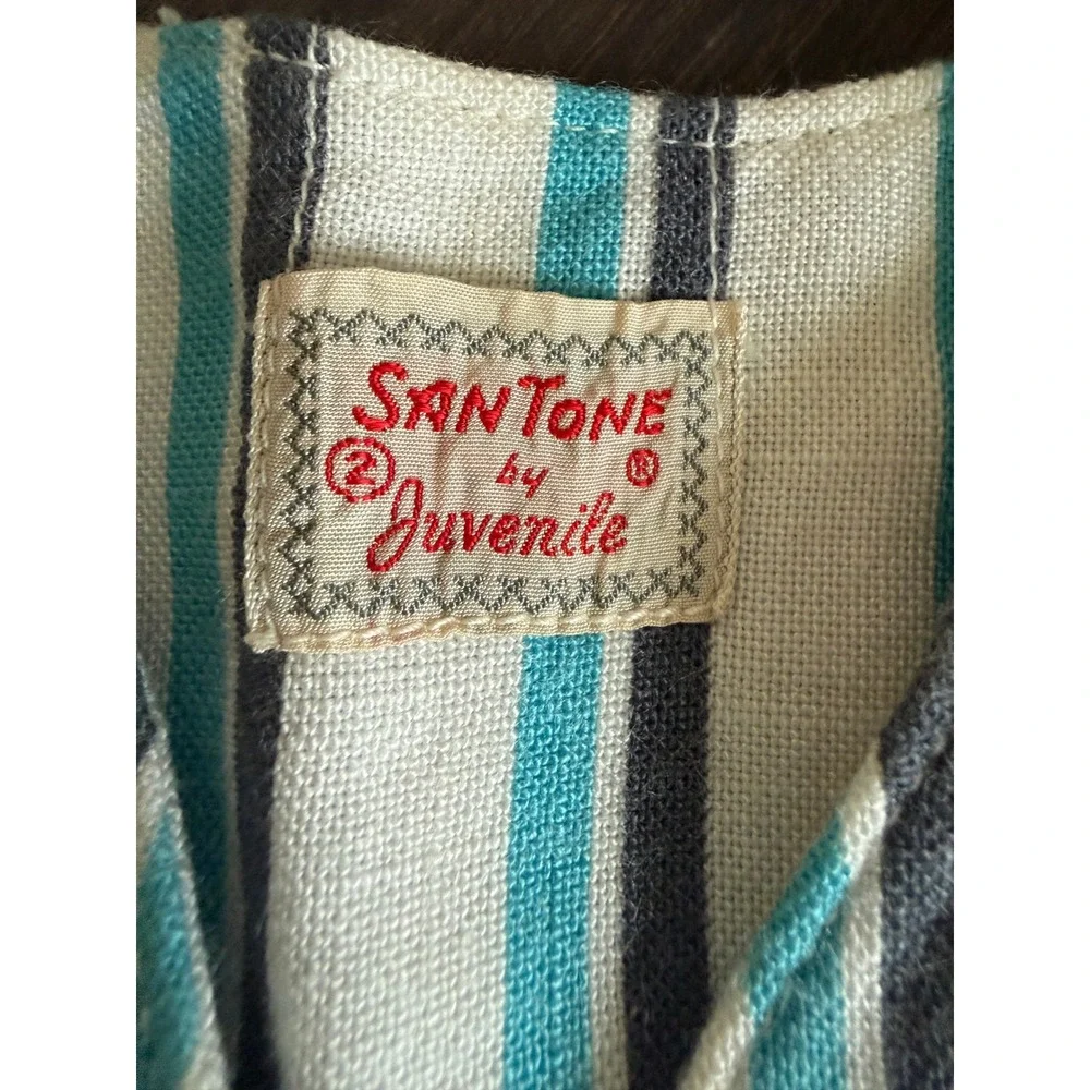 Vintage Santone by Juvenile Kids Striped Blazer Jacket Turquoise Navy White Sz 2